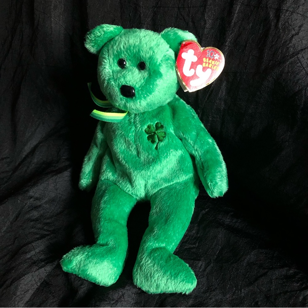 2002 Ty Beanie Baby DUBLIN Green Embroidered Shamrock Bear NWT